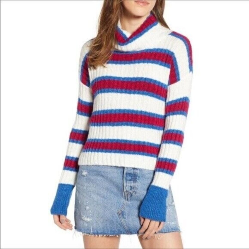 Ten Sixty Sherman Cozy Knit Sweater Red White Blue Stripe Long Sleeve Sz S New